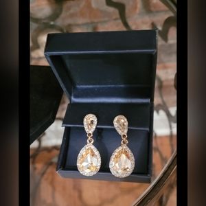 Gold-tone rhinestone studded tear drop earrings